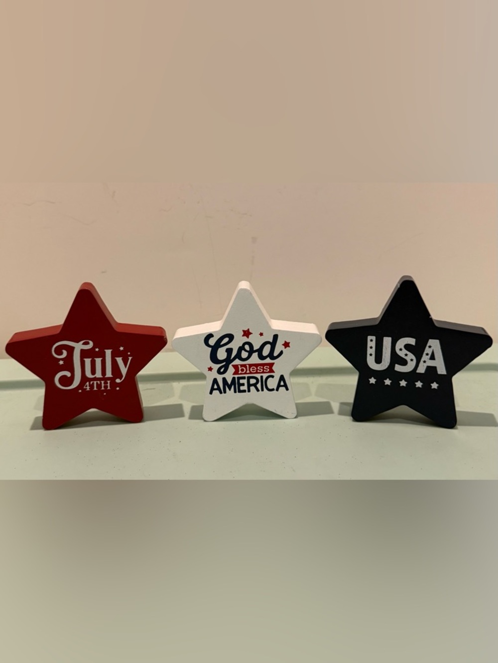 Patriotic Reversible Wooden Stars- Set of 3- NWT